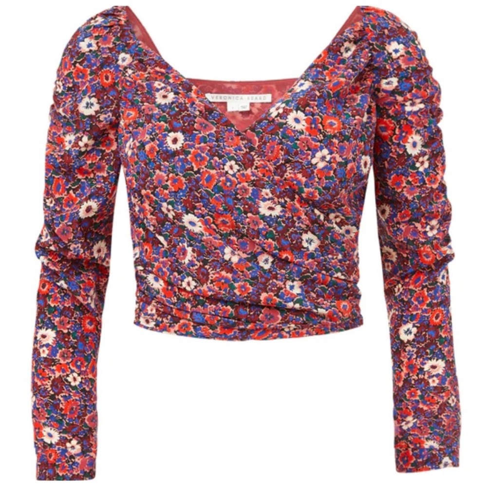 Veronica Beard Sabo Floral Silk‎ Stretch Wrap Top – Red floral